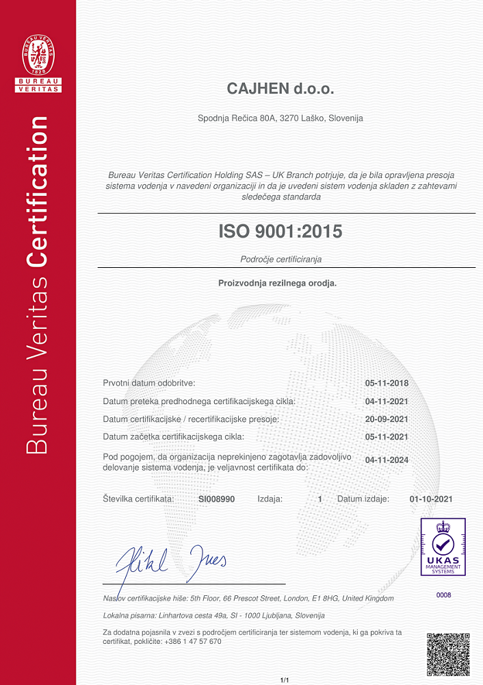 Cajhen ISO 9001:2015