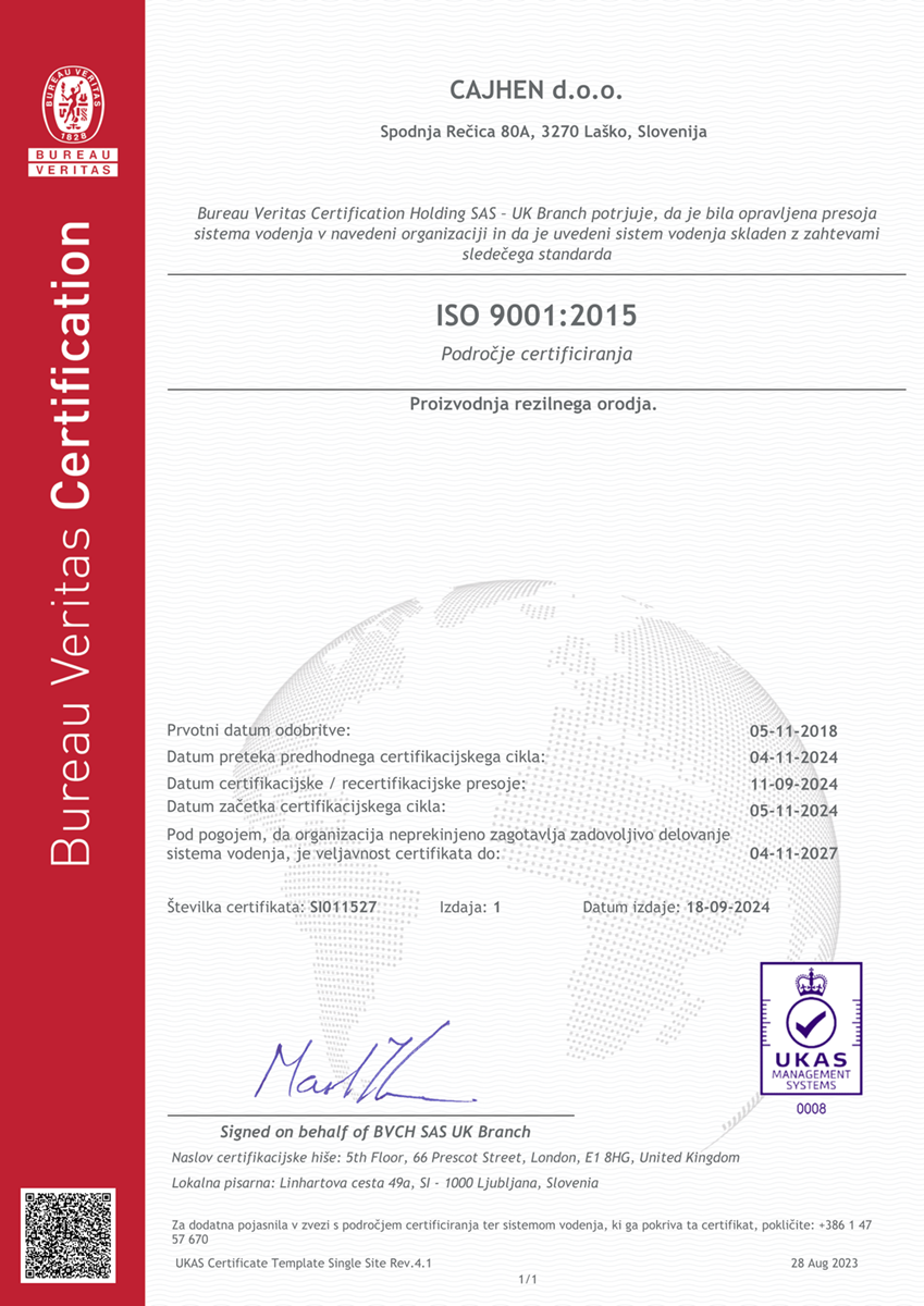 Cajhen ISO 9001:2015